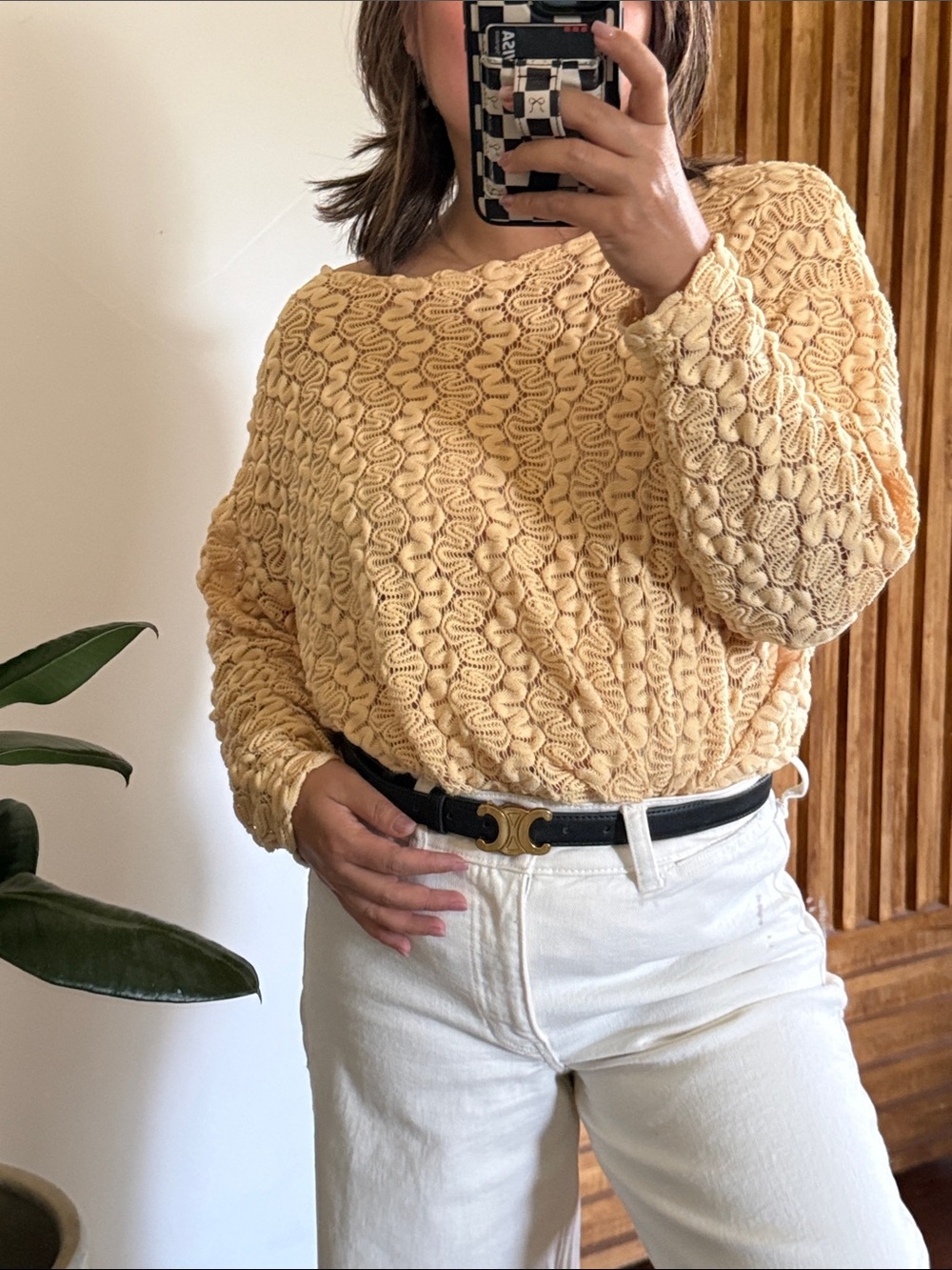 Vintage Honors Popcorn Textured Semi Sheer Yellow Squash Top. M